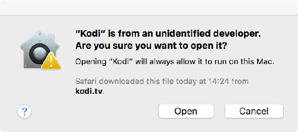 Avertissement Kodi Open Security Mac
