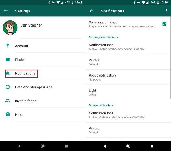 Comment faire taire les notifications dans les paramètres de notification WhatsApp de WhatsApp et Telegram