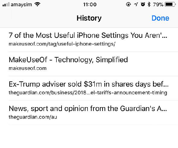 Historique des onglets Safari iOS