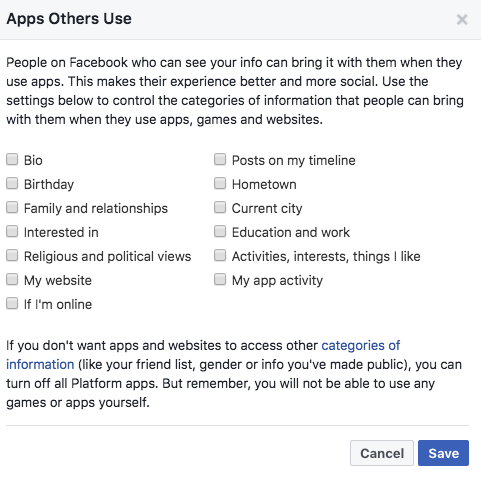 Conseil de confidentialité de Facebook: comment limiter le partage de vos données avec des tiers FB Apps que d'autres utilisent 2