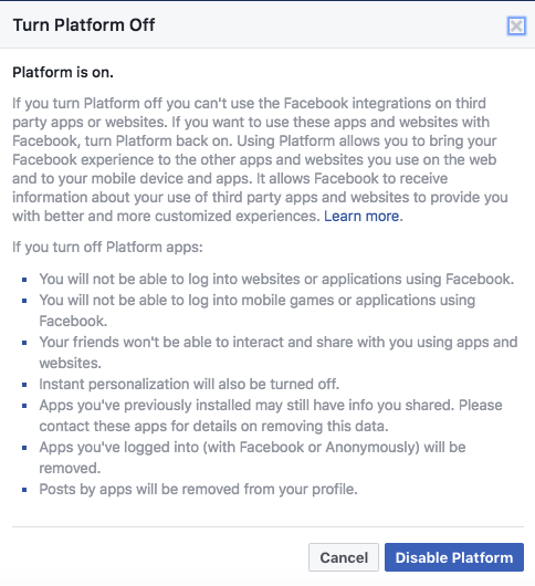 Conseil de confidentialité de Facebook: comment limiter le partage de vos données avec des tiers FB Platform 2
