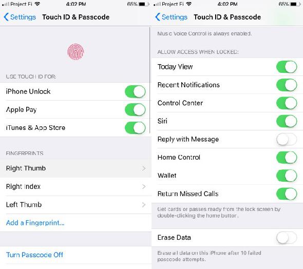 configurer de nouveaux paramètres iphone Touch ID