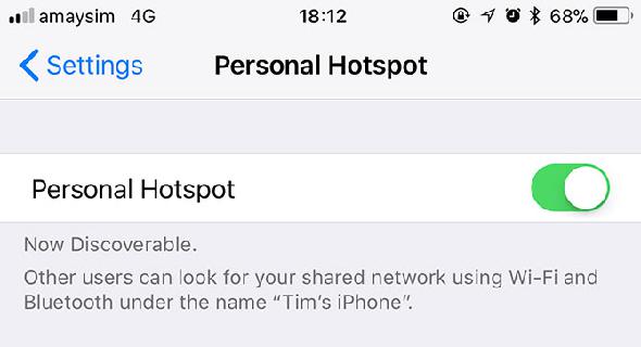 Termes iPhone Hotspot personnel