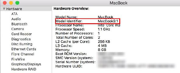 Identifiant de modèle MacBook