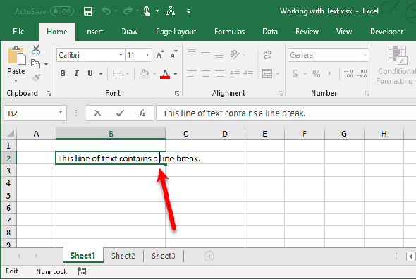 Fonctions de texte Excel Entrez un saut de ligne dans une cellule