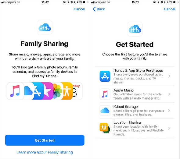 Configurer l'iPhone en partage familial