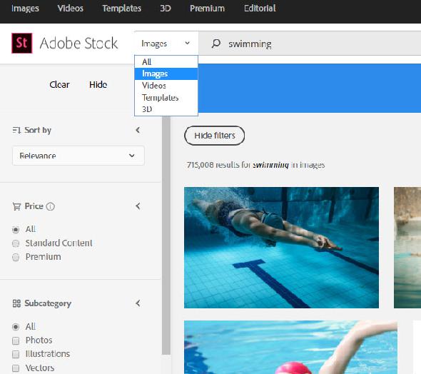 Filtres de recherche Adobe Stock