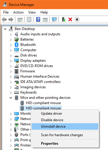 Comment réparer un double clic de souris dans Windows Windows Désinstaller le pilote de la souris
