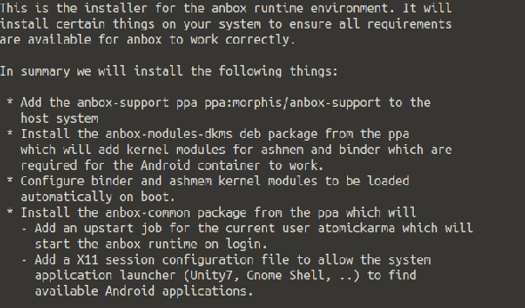 Résumé de l'installation Linux Anbox