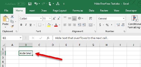 Débordement du texte masqué dans Excel