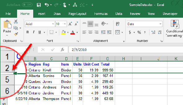 Lignes cachées dans Excel