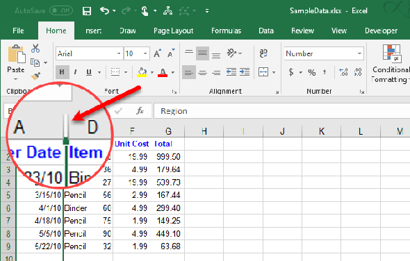 Masquer les colonnes dans Excel