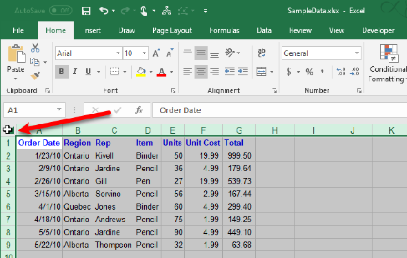Sélectionner une feuille de calcul entière dans Excel