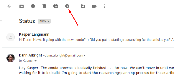 Nouveau bouton de répétition Gmail dans l'affichage par courrier électronique