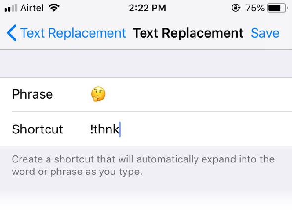 Emoji Shortcut dans iOS