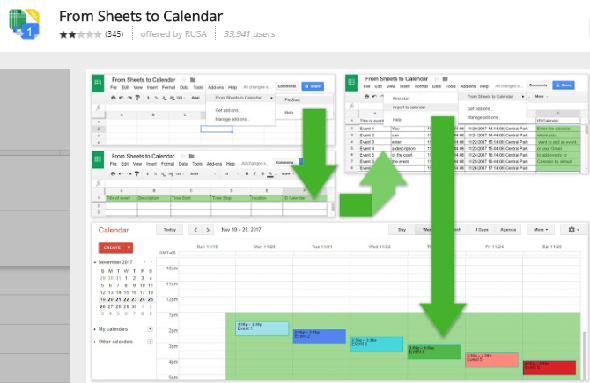 google sheets add ons Feuilles au calendrier