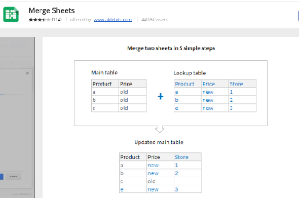 google sheets add ons Fusionner les feuilles
