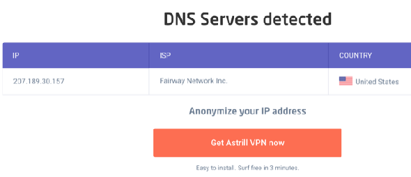 Résultats des tests DNS Astrill lors de la connexion au VPN