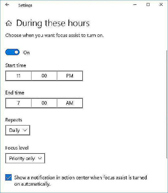 Comment utiliser Windows Focus Assist (anciennement heures silencieuses) Heures d'assistance Focus e1526497923575