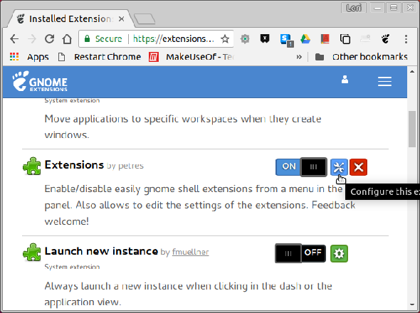 Gérer les extensions sur le site Web des extensions GNOME