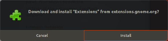 Message de téléchargement et d'installation pour l'extension GNOME Shell