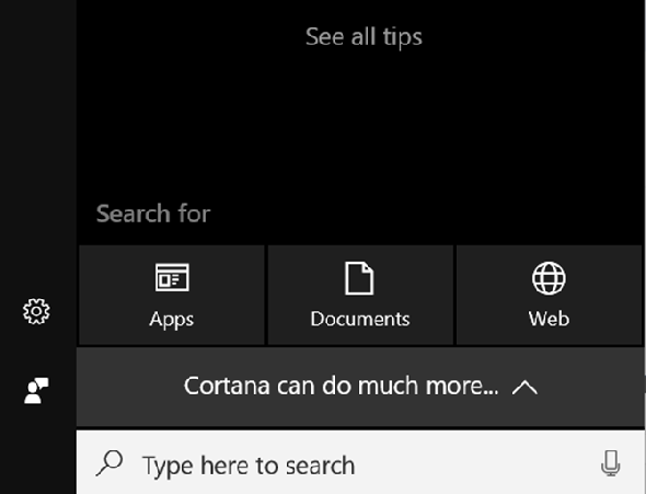 Écran principal de Cortana sur PC