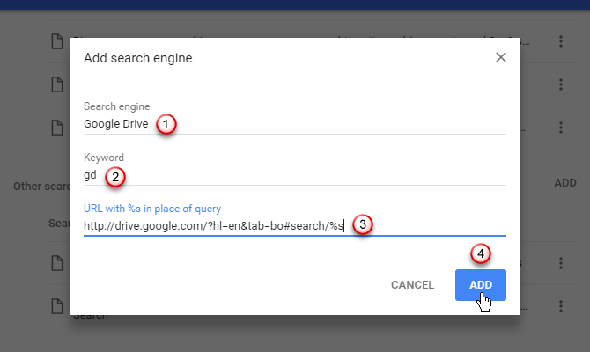 Ajouter une boîte de dialogue de moteur de recherche pour Google Drive dans Chrome