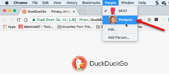 Changer de profil en utilisant le menu Contacts sur Mac