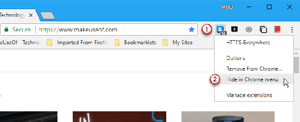 Masquer les boutons d'extension dans le menu Chrome
