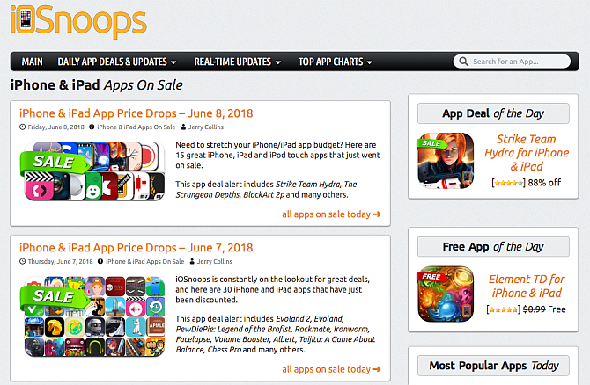 page des offres de l'application iOSnoops