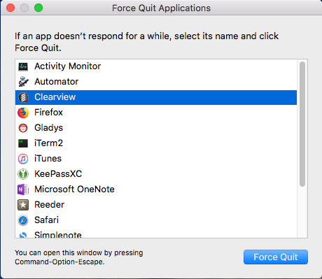 forcer quitter l'application Mac