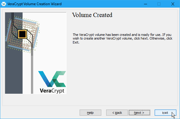 Fermez l'assistant de création de volume VeraCrypt