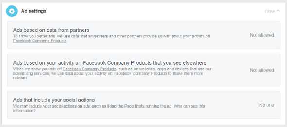 paramètres d'annonce facebook