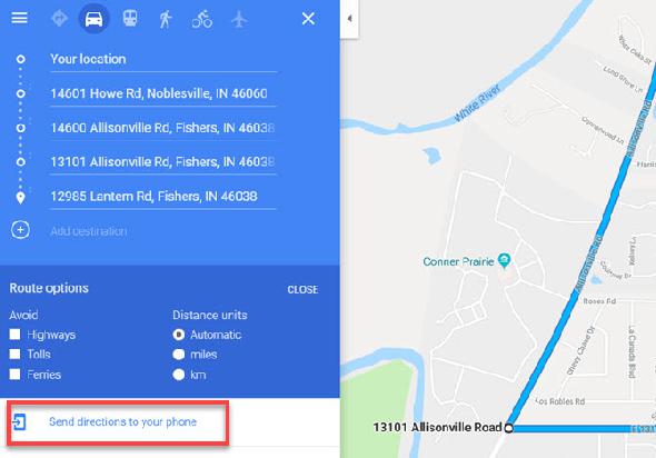 Google Maps Envoyer l'itinéraire au téléphone