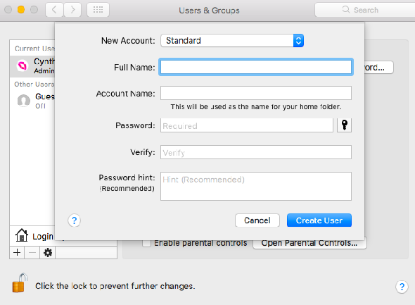 clavier macbook ne fonctionne pas Créer un nouvel utilisateur