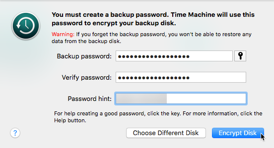 Time Machine Encrypt avec mot de passe