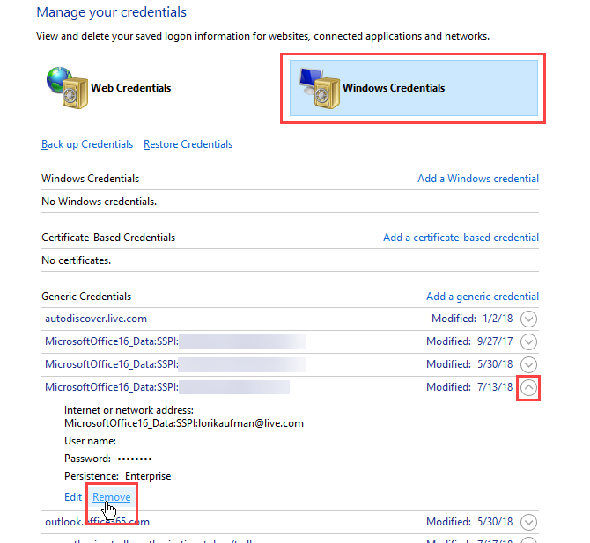 Gestionnaire d'informations d'identification dans Windows 10