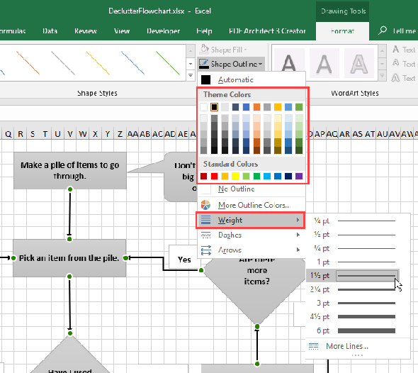 Modifier la couleur et le poids des lignes de connexion dans un diagramme dans Excel