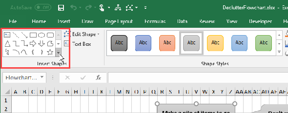 Ouvrez la galerie de formes sous l'onglet Format dans Excel