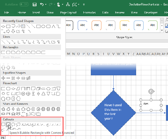 Sélectionnez une forme de légende dans Excel