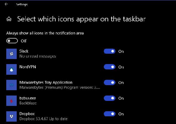 Icônes de la barre d'état système Windows Choisissez