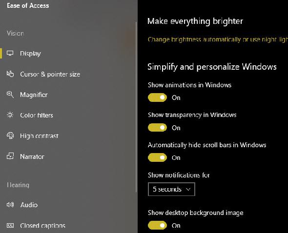 Windows 10 Désactiver les paramètres d'effets