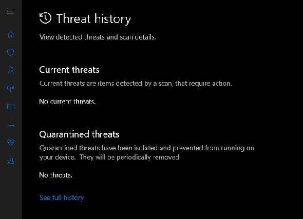 Historique des menaces Windows Defender