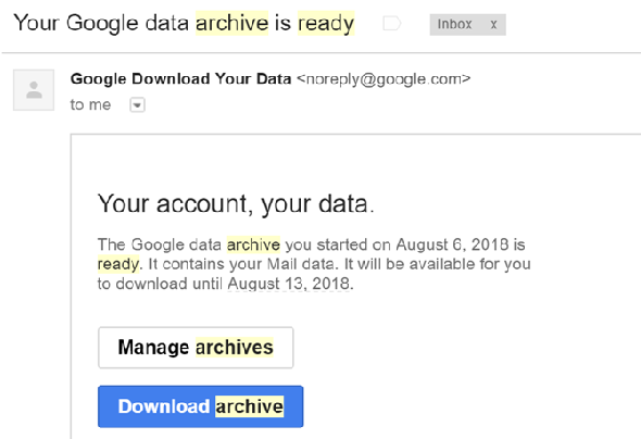 Archive de données Gmail
