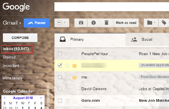 Boîte de réception Gmail gonflée