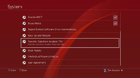 Transfert de données PS4 dans le menu Système