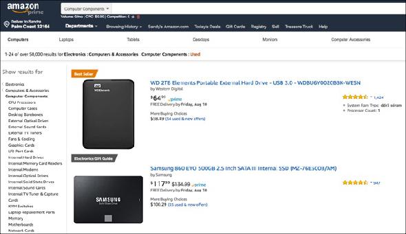 Section des ordinateurs d'occasion Amazon