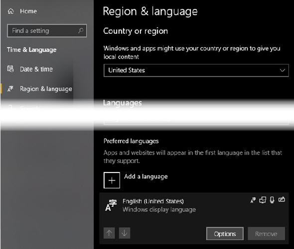 Options de clavier de langue Windows