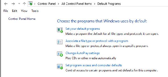 Programmes par défaut du Panneau de configuration Windows