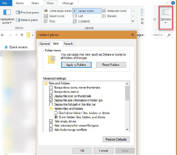 Windows 10 Modifier les options d'affichage des dossiers